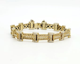 14K Yellow Gold Diamond 3.00ct Statement Link Bracelet Size 6.5