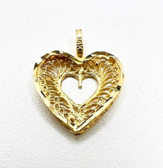14K Yellow Gold Heart Open Pave Charm Pendant - image 6