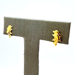 14K Yellow Gold Dolphin Studs Earrings