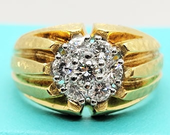 18K Yellow Gold Diamond 0.95ct Men's Ring Size 12.5