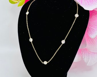 14K Yellow Gold Diamond 3.68ct Station Necklace