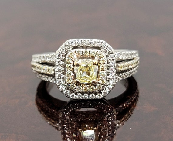Handmade 14K White Gold Yellow/White Diamond Ring… - image 1