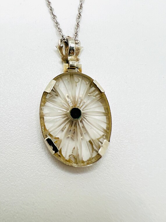 14k White Gold Diamond Crystal Filigree Art Deco … - image 5