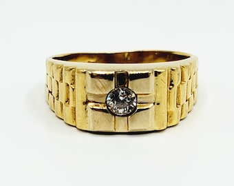 Anillo de oro amarillo de 18 quilates con diamantes para hombre, talla 10,1/4
