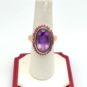 Vintage 14K Yellow Gold Amethyst Cocktail Ring Size 7
