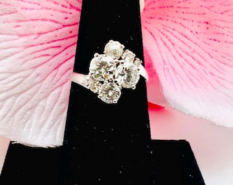 Vintage 14K White Gold Cluster Diamond 2.15ct Engagement Ring Size 6.5