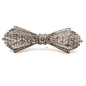 Art Deco Vintage 18K White Gold Diamond 1.25ct Bow Brooch