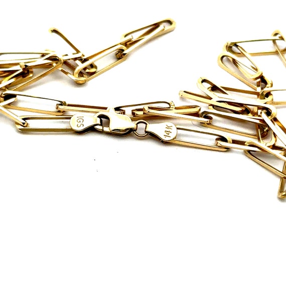 Vintage 14K Solid Yellow Gold Paper Clip Link Cha… - image 7