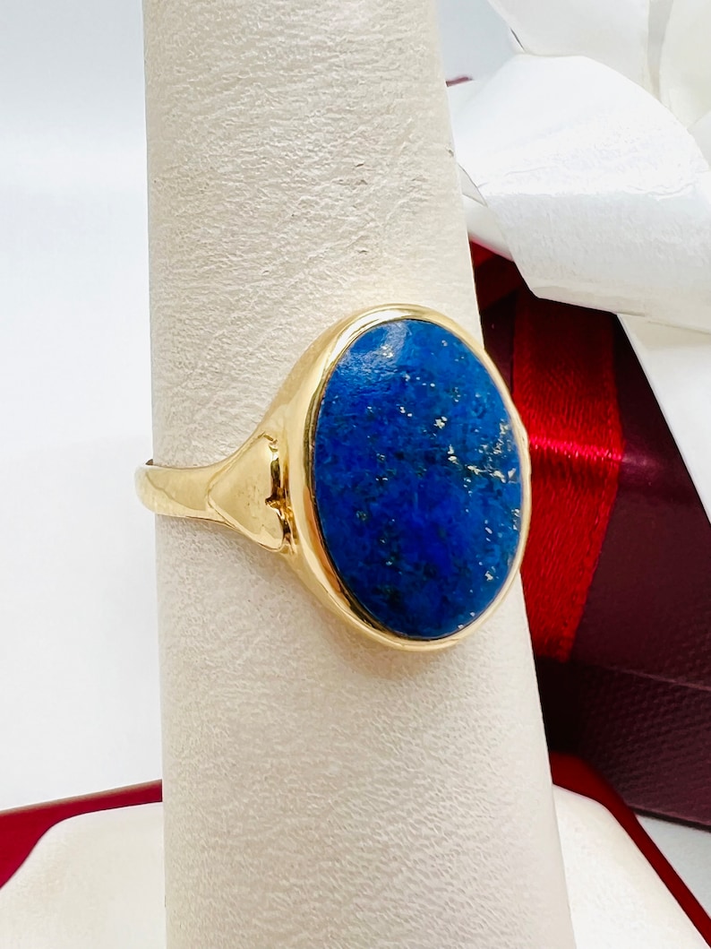 Beautiful 14K Yellow Gold Lapis Vintage Handmade Ring Size 6.3 image 2