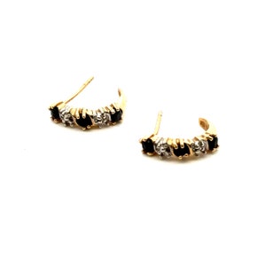 14K Gelb Gold Onyx Halb Huggie Creolen Ohrringe