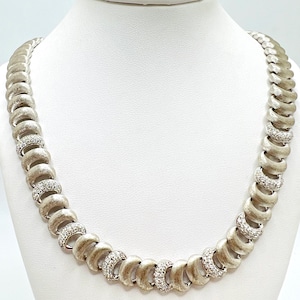 18K White Gold Diamond 1.00ct Link Matte Wide Chain Necklace 16 Inch