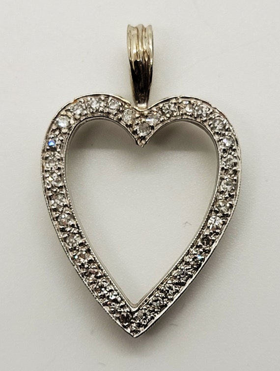 Heart Shape Diamond Pendant, 14K White Gold, Chai… - image 2