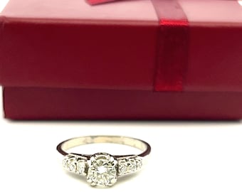 Vintage 18K Weißgold Diamant 0.60 Karat Verlobungsring Größe 7