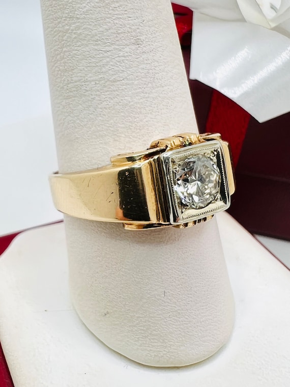 14K Yellow Gold Diamond 0.60ct Man's Ring Size 9 - image 2