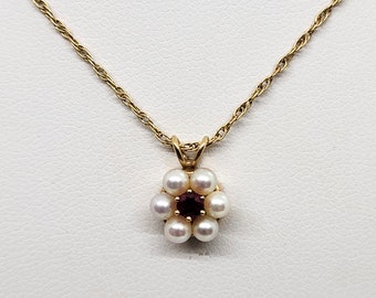 Pearl & Ruby Necklace, 14K Yellow Gold