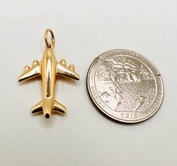 14K Yellow Gold Airplane Jet Charm Pendant - image 6