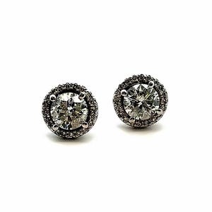 14K White Gold Round Halo Diamond 1.50ct Dtud Earrings
