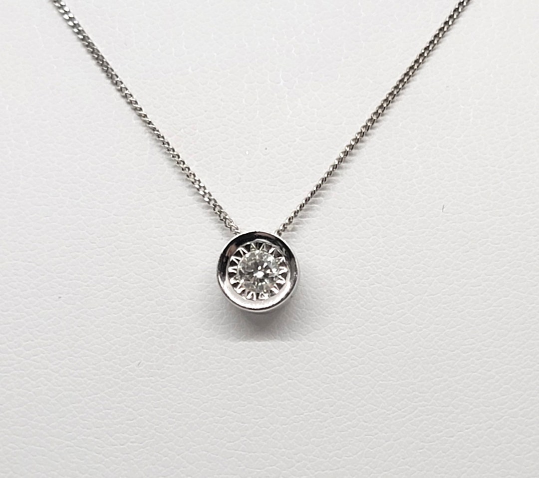 Single Stone Diamond 0.14ct Necklace 10K White Gold, 19 Inch Chain - Etsy