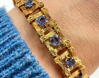 18K Yellow Gold Tanzanite Wide Bracelet 6.5 inch