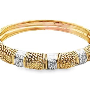 Vintage Two Tone 18K Yellow Gold Diamond 0.40ct Bangle Bracelet