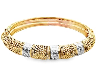 Pulsera vintage bicolor de oro amarillo de 18 quilates con diamantes de 0,40 ct