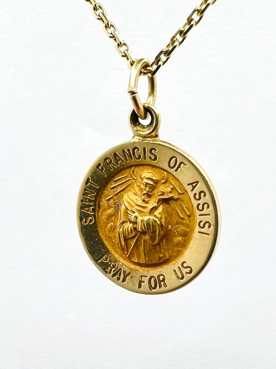 14K Yellow Gold Religious Saint Francis Round Char