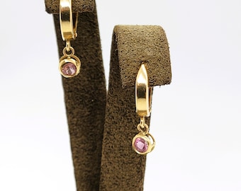 Handmade 14K Yellow Gold Pink Zircone Earrings