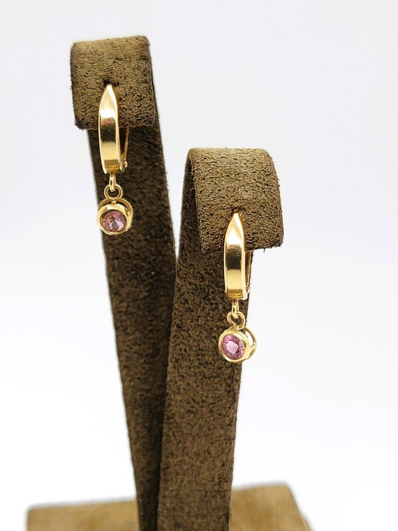 Handmade 14K Yellow Gold Pink Zircone Earrings