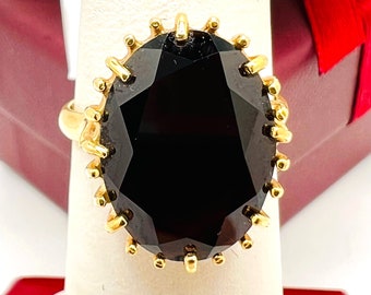 Estate 18K Yellow Gold Onyx Cocktail Ring Size 6