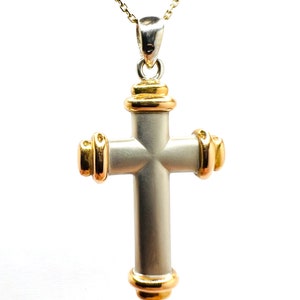 18K White & Yellow Gold Cross Charm Pendant