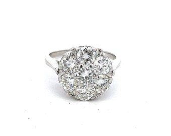 Vintage 14K White Gold Cluster Round natural Diamond 2.00ct Engagement Ring Size 7