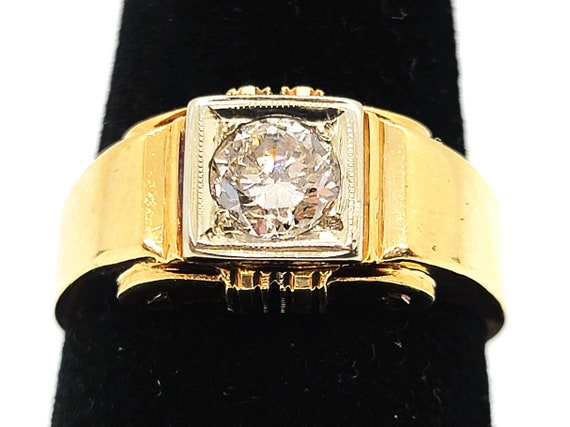 14K Yellow Gold Diamond 0.60ct Man's Ring Size 9 - image 6