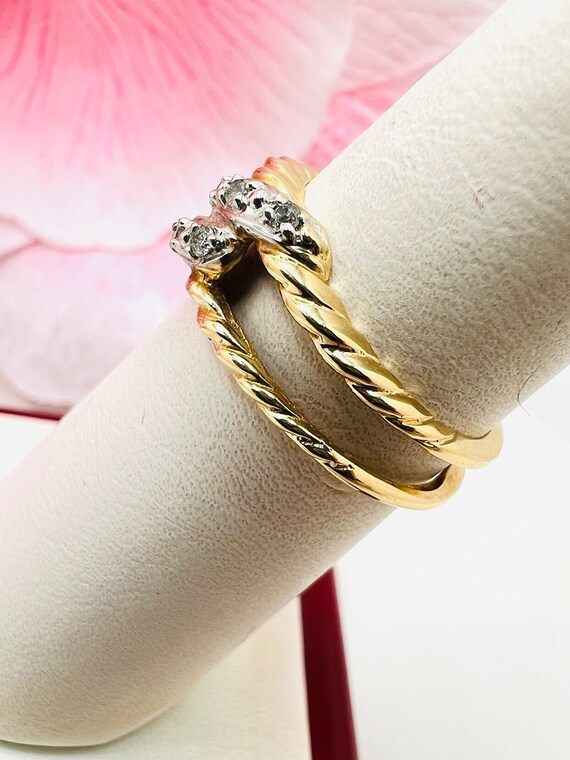 14K Yellow Gold Diamond 0.10ct Rope Twist Ring Si… - image 3
