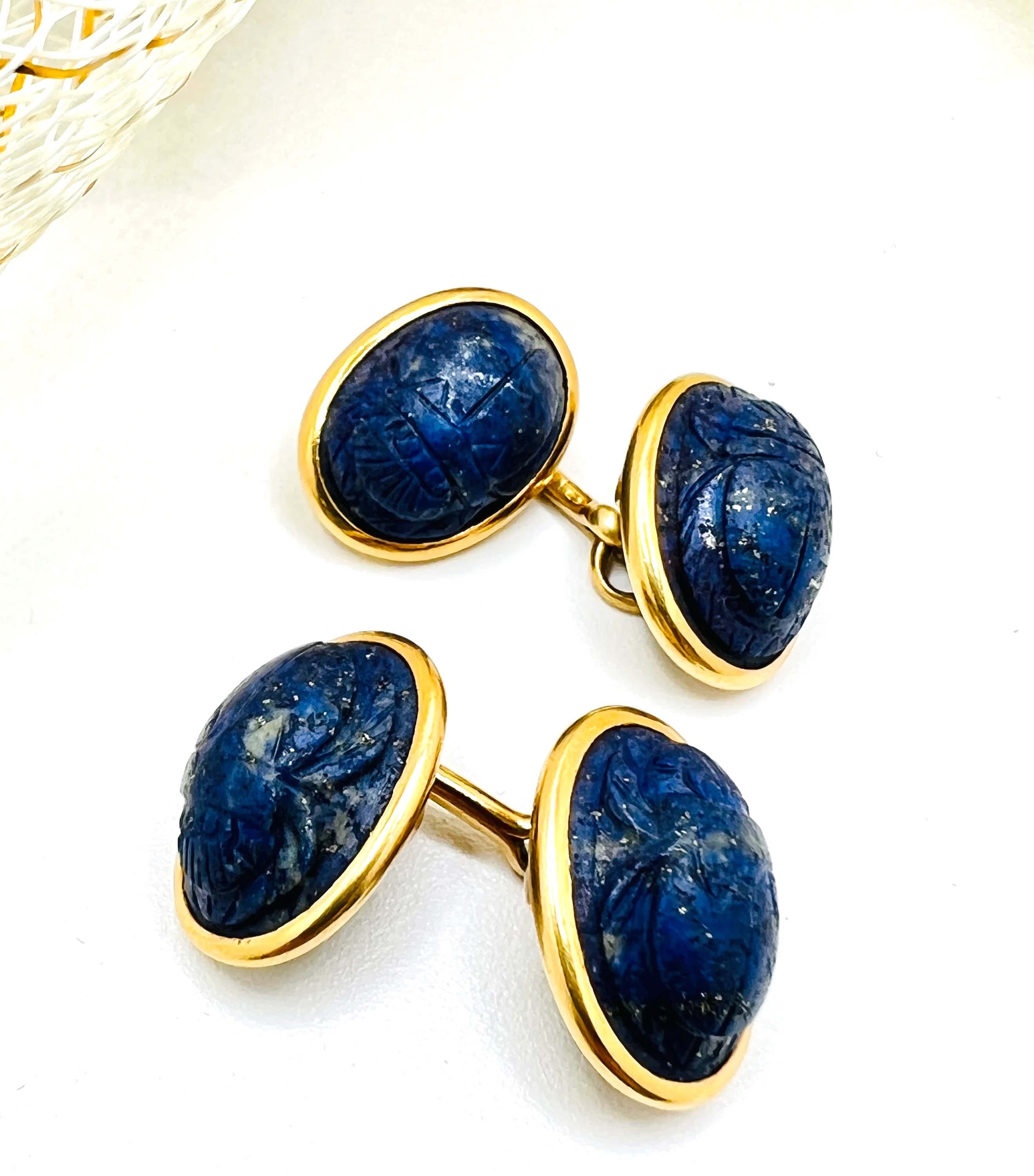 Classic Vintage 18K Yellow Gold Lapis Lazuli Oval Cufflinks - Etsy