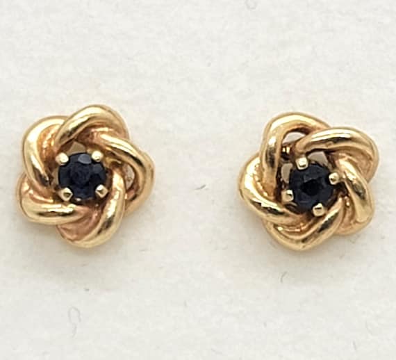 Floral Sapphire Stud Earrings, 14K Yellow Gold - image 1