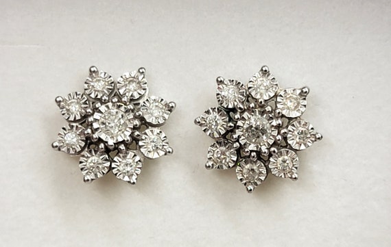 Floral Diamond Earrings, 10K White Gold - image 1