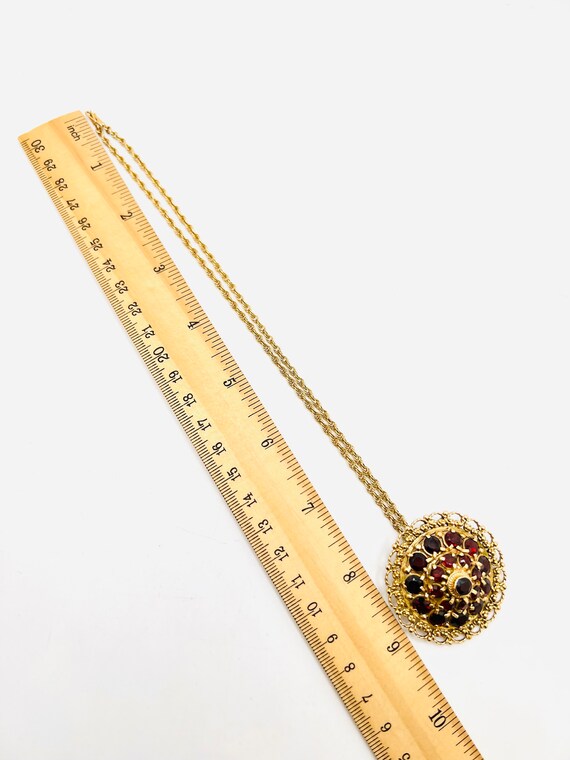 14K Yellow Gold Garnet Round Necklace Pendant Bro… - image 5