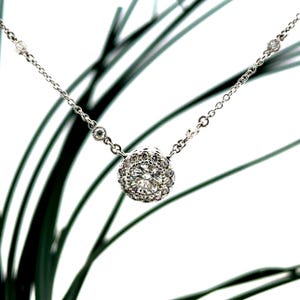 14K White Gold Round Diamond 1.00ct Necklace 17 inch