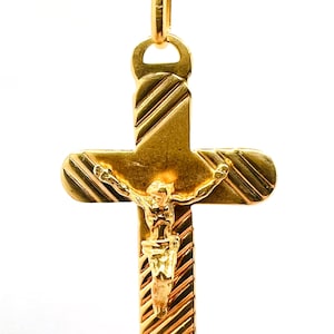 14K Yellow Gold Cross Jesus Charm Pendant