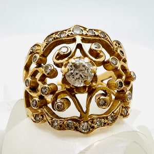 Vintage 14K Yellow Gold Diamond 0.60ct Ring Size 7.25