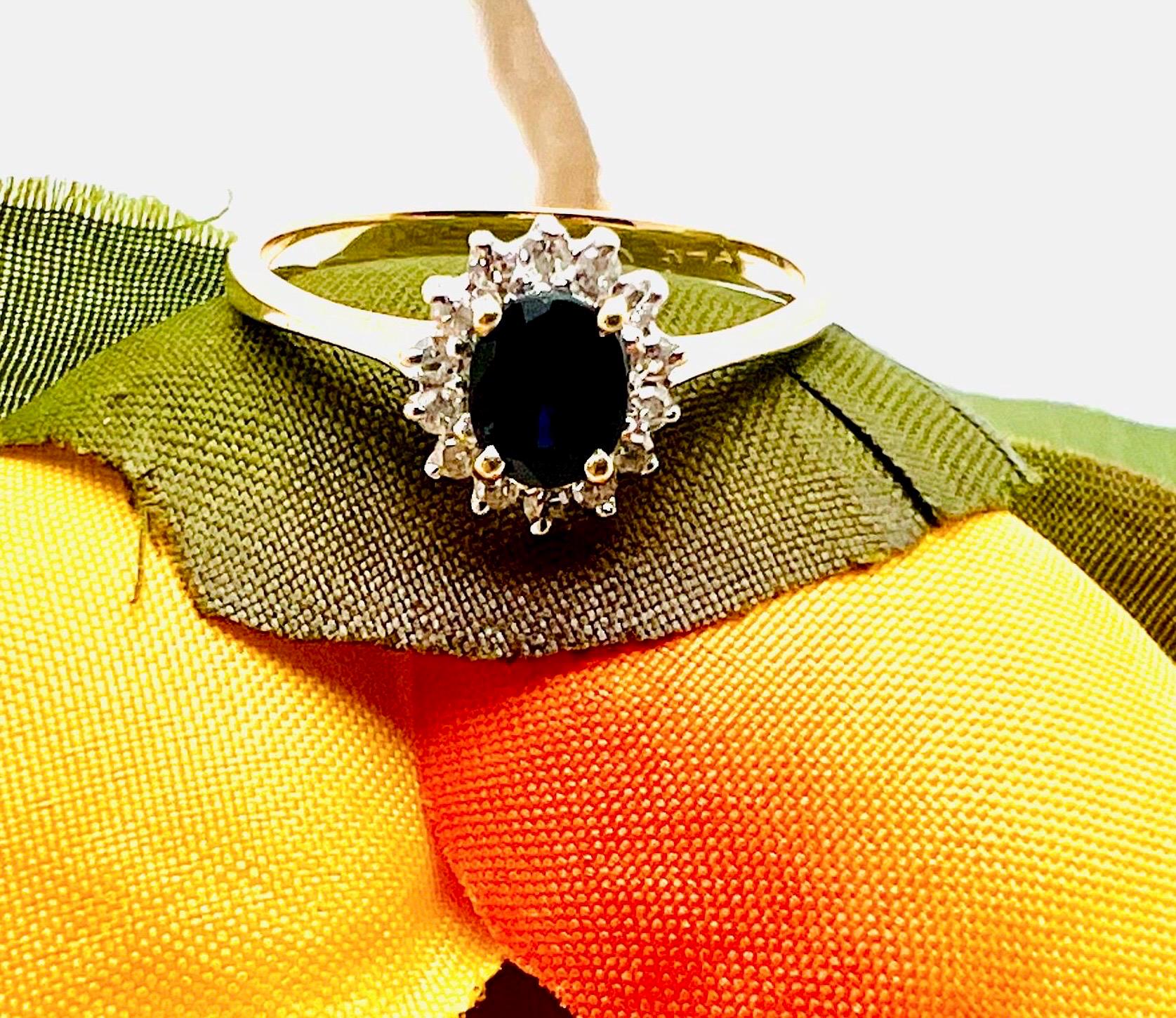ヴィンテージ 14K イエローゴールド ダイヤモンド 0.15ct ブルー 