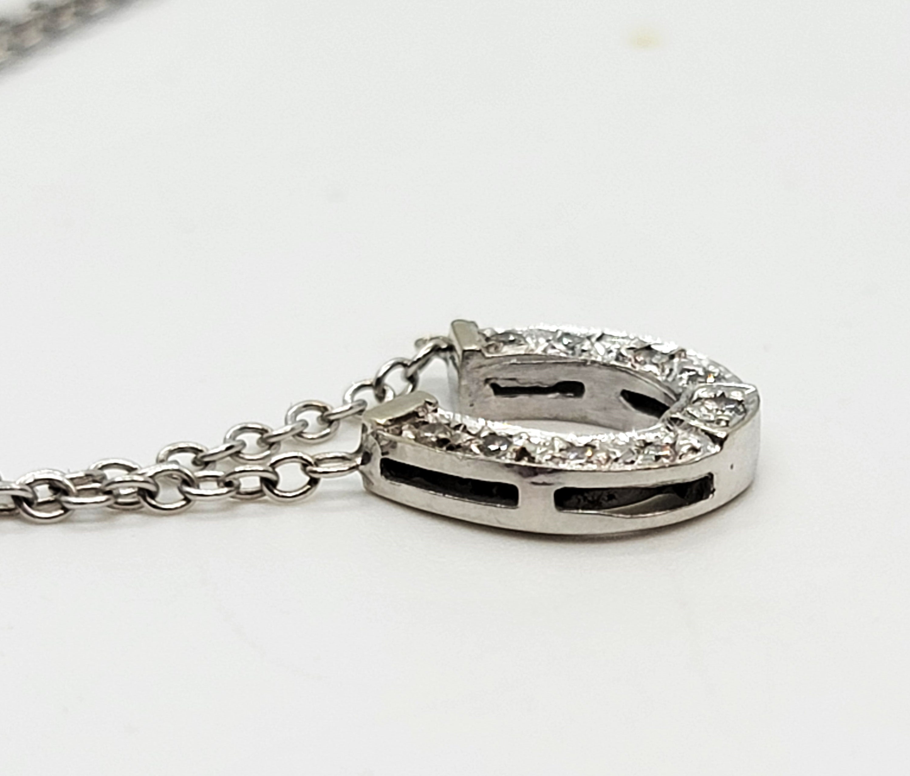 10k White Gold Lucky Horseshoe Pendant With CZ Stones - Good Luck Charm Necklace