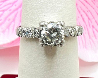 Vintage Platinum Diamond 0.90ct Antique Engagement Ring Size 6.40 approximately