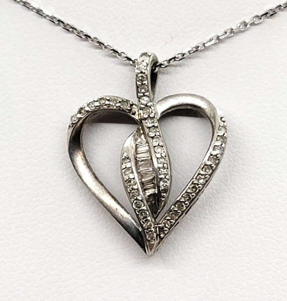 Sterling Silver Baguette Diamond 0.25ct Heart Sha… - image 3