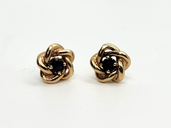 Floral Sapphire Stud Earrings, 14K Yellow Gold - image 4