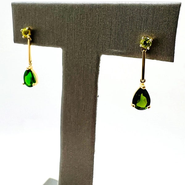 14K Yellow Gold Emerald Dangle Drop Earrings