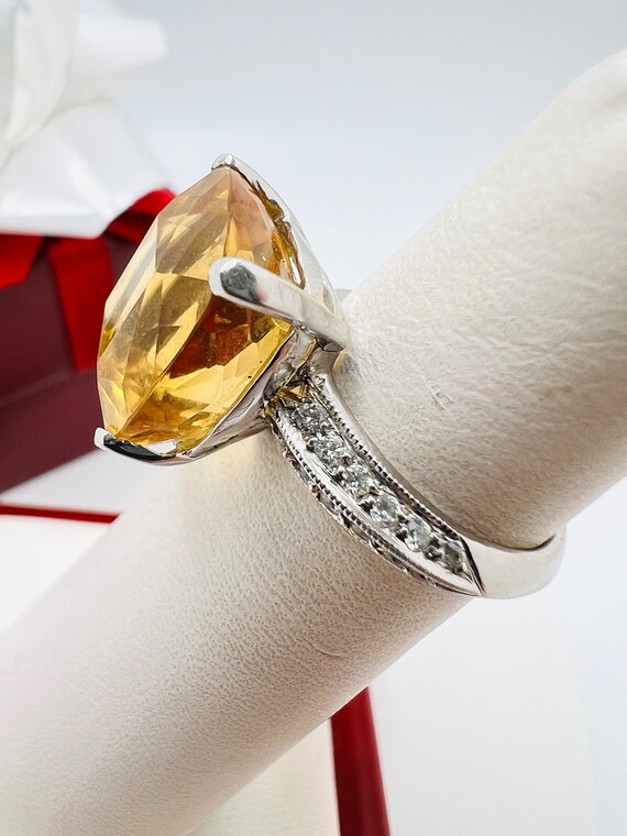 14K White Gold Citrine & Diamond 0.25ct Cocktail … - image 2