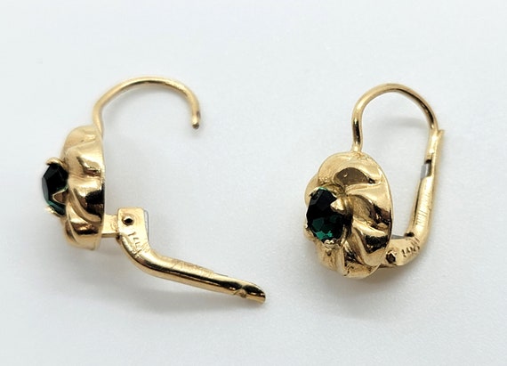 Earrings 14K Yellow Gold  synthetic Green Stone - image 2