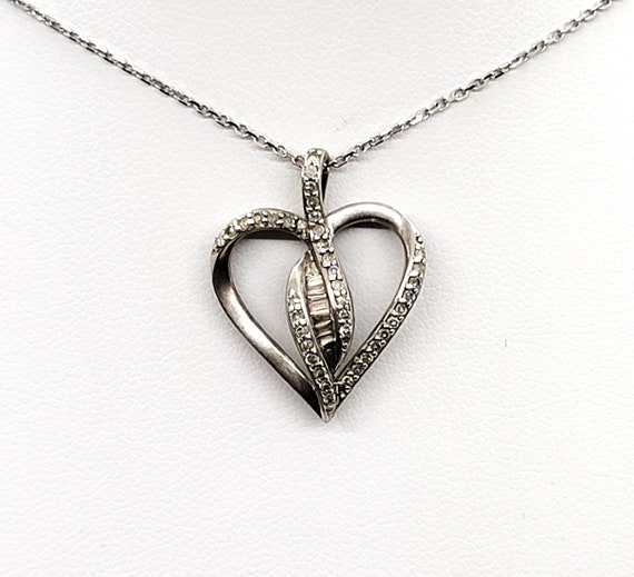 Sterling Silver Baguette Diamond 0.25ct Heart Sha… - image 2