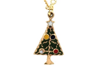 Vintage 14K Yellow Gold Enamel Christmas Tree Charm Pendant